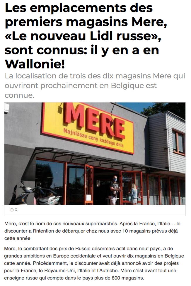 Les emplacements des premiers magasins Mere, «Le nouveau Lidl russe», sont connus: il y en a en Wallonie!